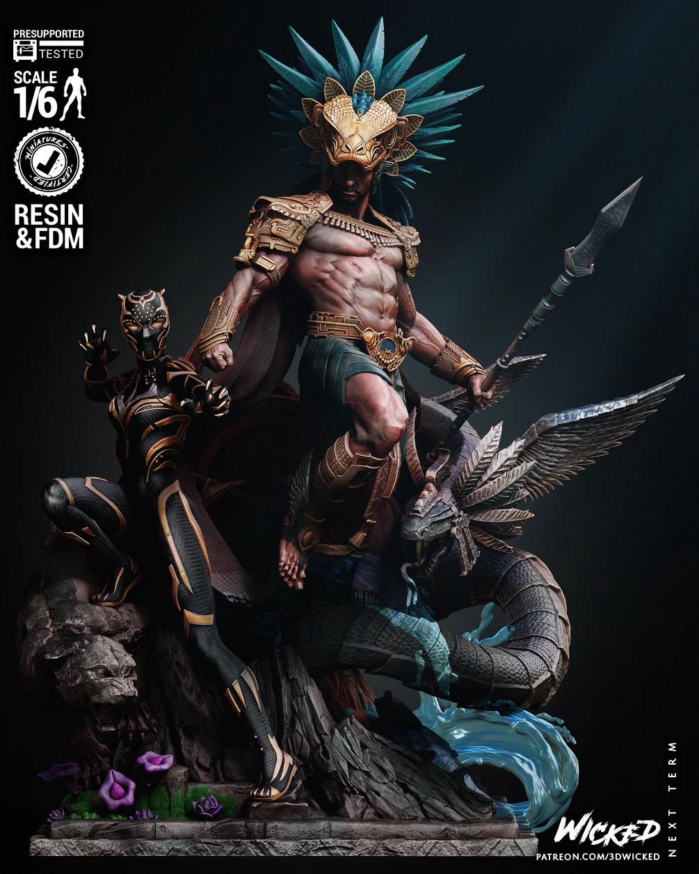 Monarchs Of Land & Sea - Superhero Comics Diorama Namor Black Panther Resin Figure 16K