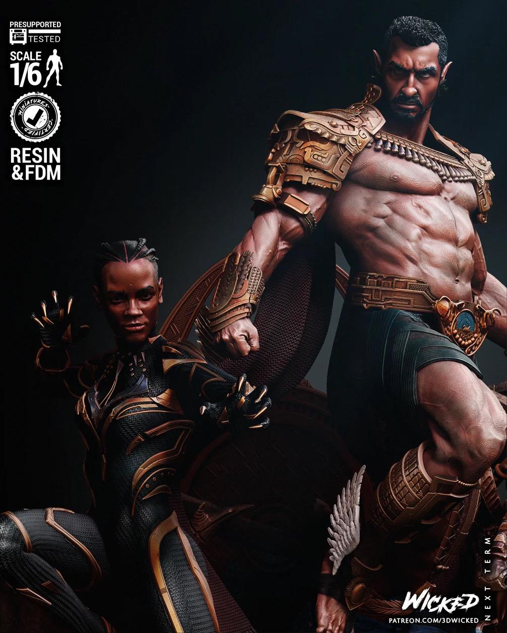 Monarchs Of Land & Sea - Superhero Comics Diorama Namor Black Panther Resin Figure 16K