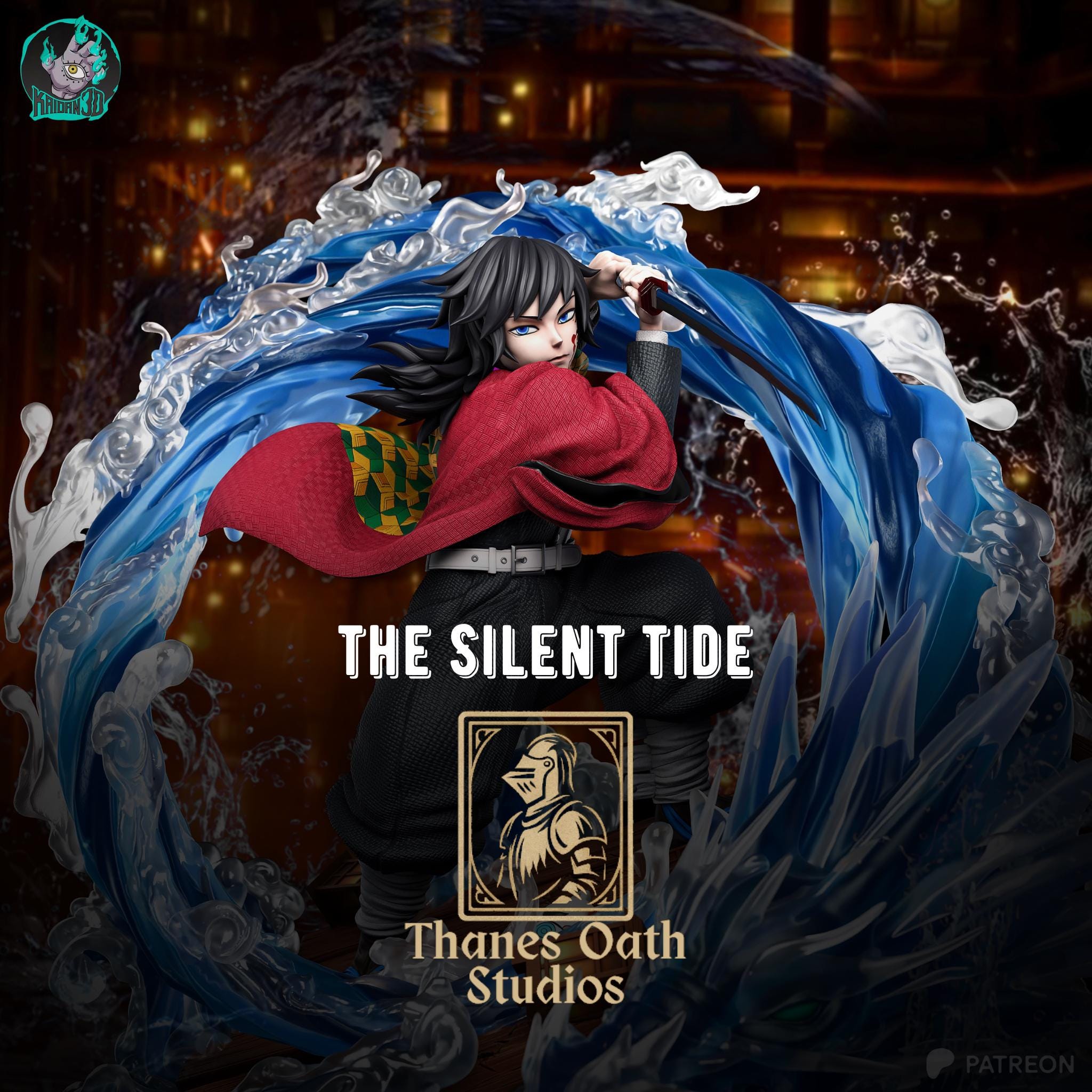 The Silent Tide - Demon Hunter Katana Warrior Anime Giyu Tomioka Resin Figure 16K