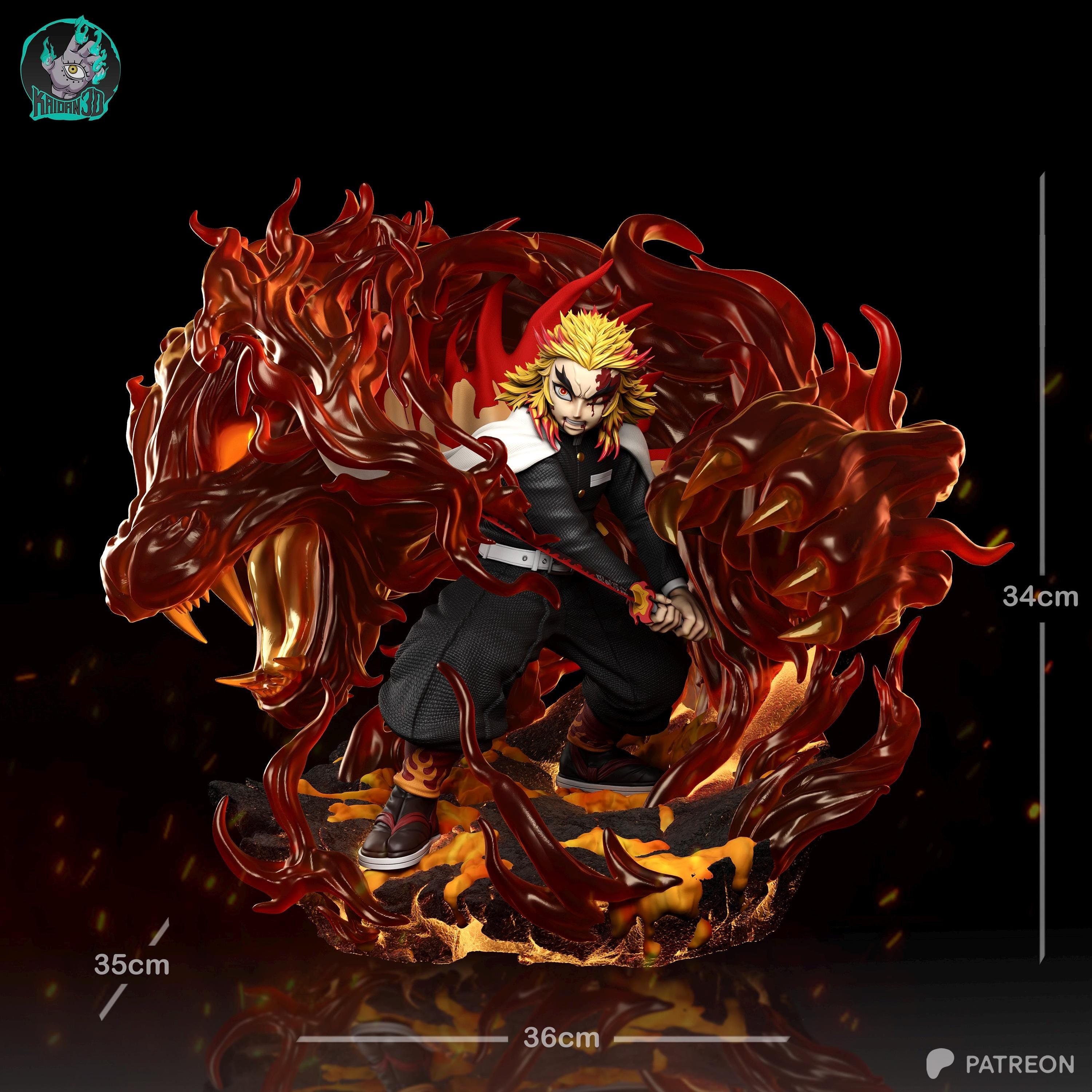 Pillar Of The Blazing Heart - Flame Swordsman Demon Hunter Inferno Anime Kyōjurō Rengoku Resin Figure 16K