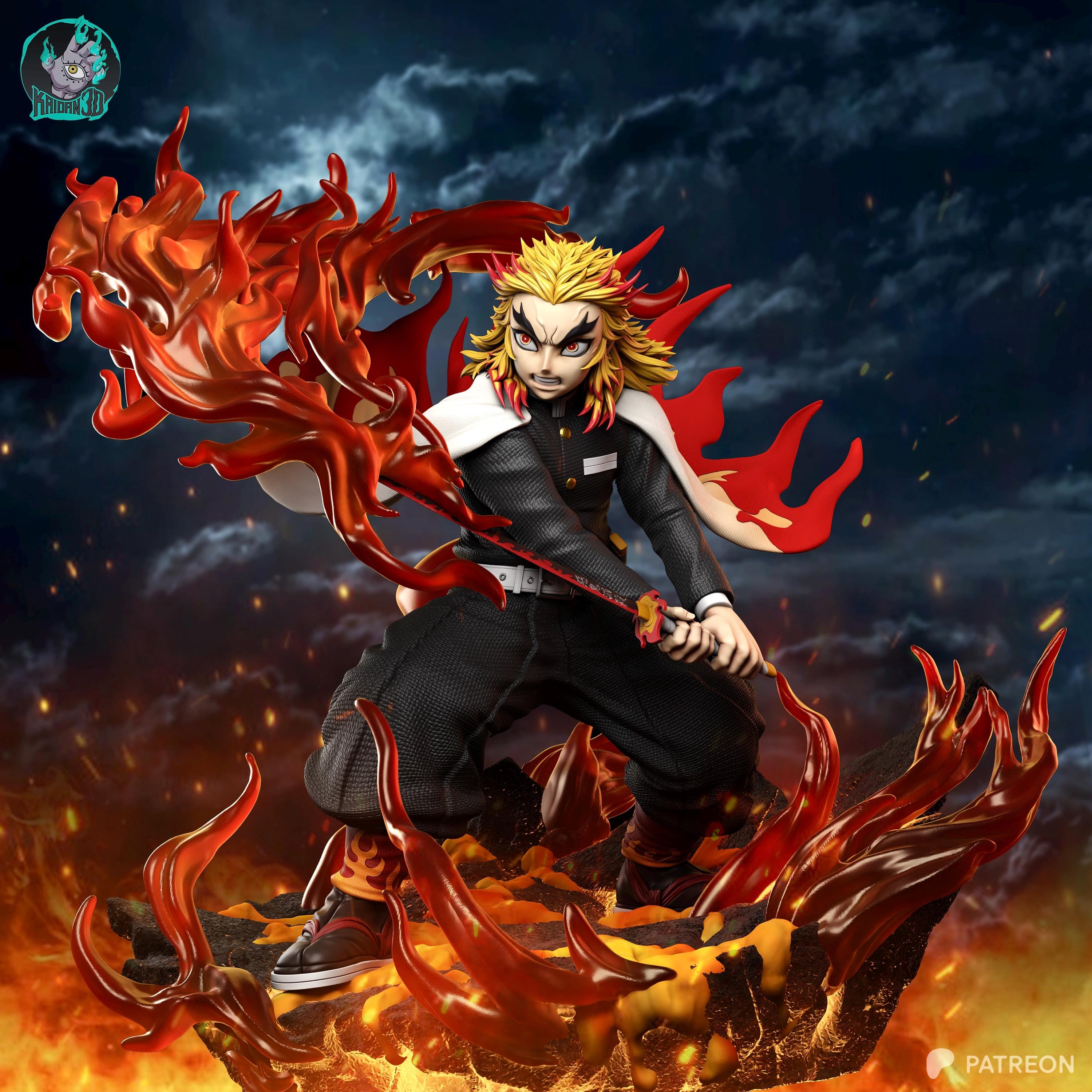 Pillar Of The Blazing Heart - Flame Swordsman Demon Hunter Inferno Anime Kyōjurō Rengoku Resin Figure 16K