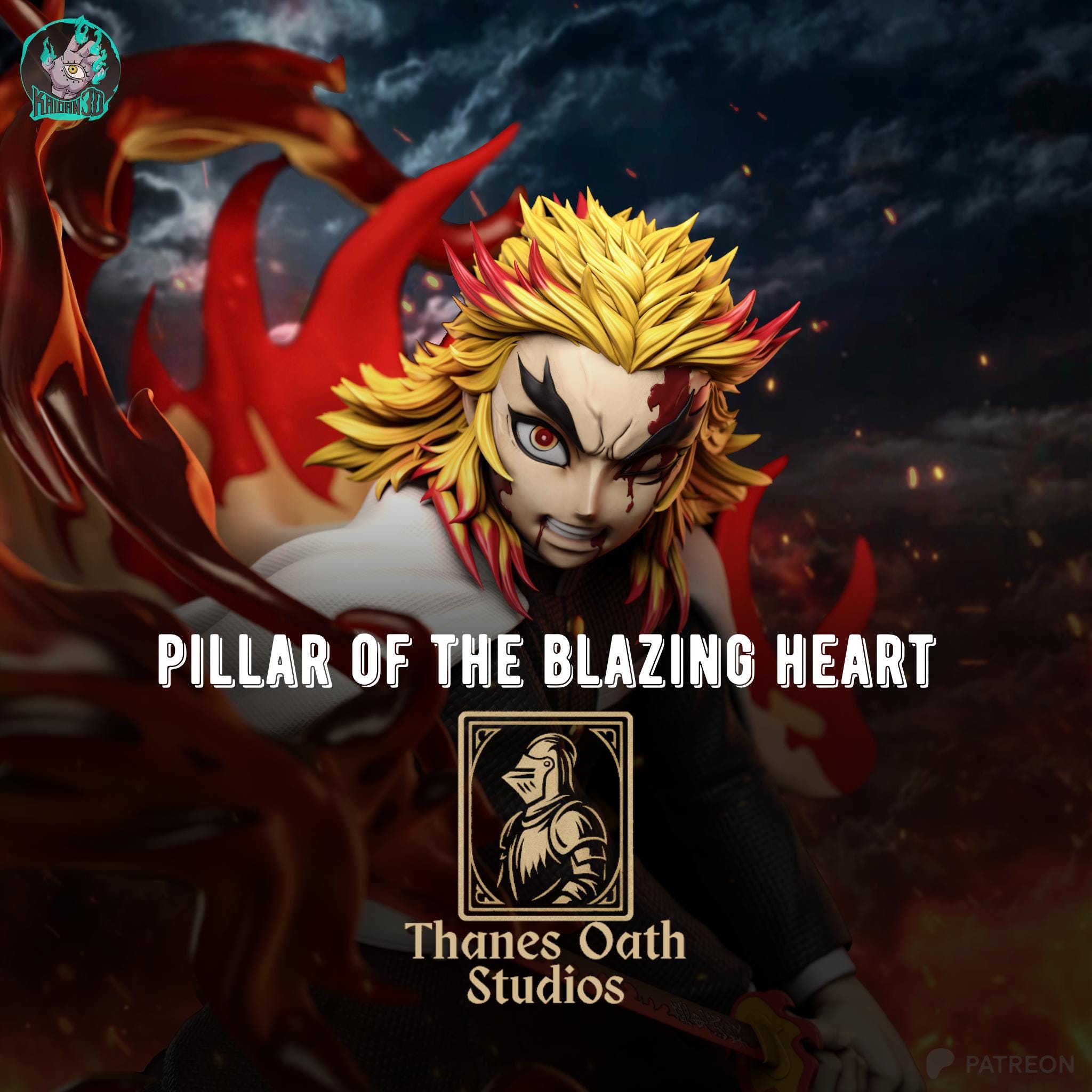 Pillar Of The Blazing Heart - Flame Swordsman Demon Hunter Inferno Anime Kyōjurō Rengoku Resin Figure 16K