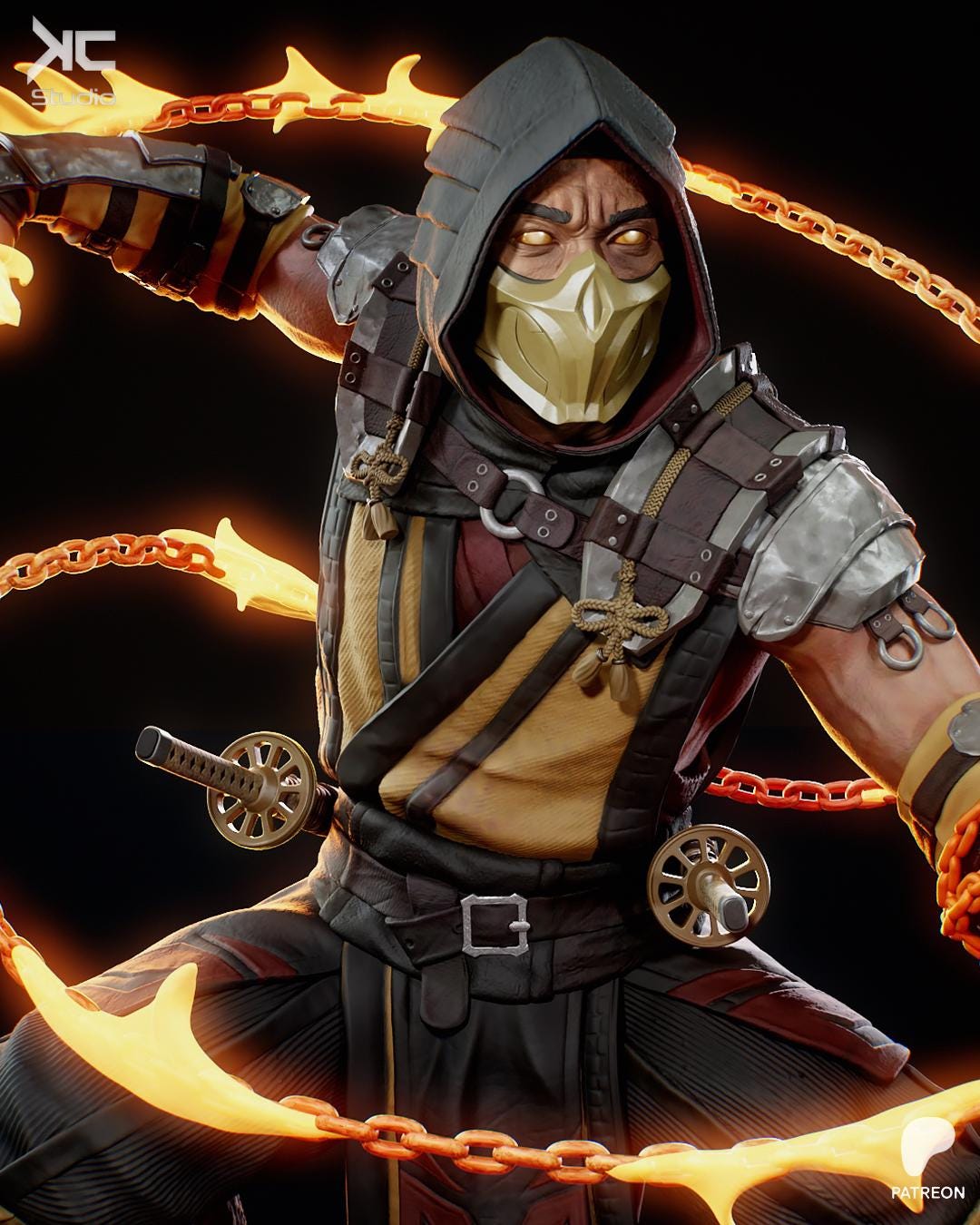 Infernal Revenant - Fire Ninja Martial Arts Fighting Fantasy Scorpion Resin Figure 16K