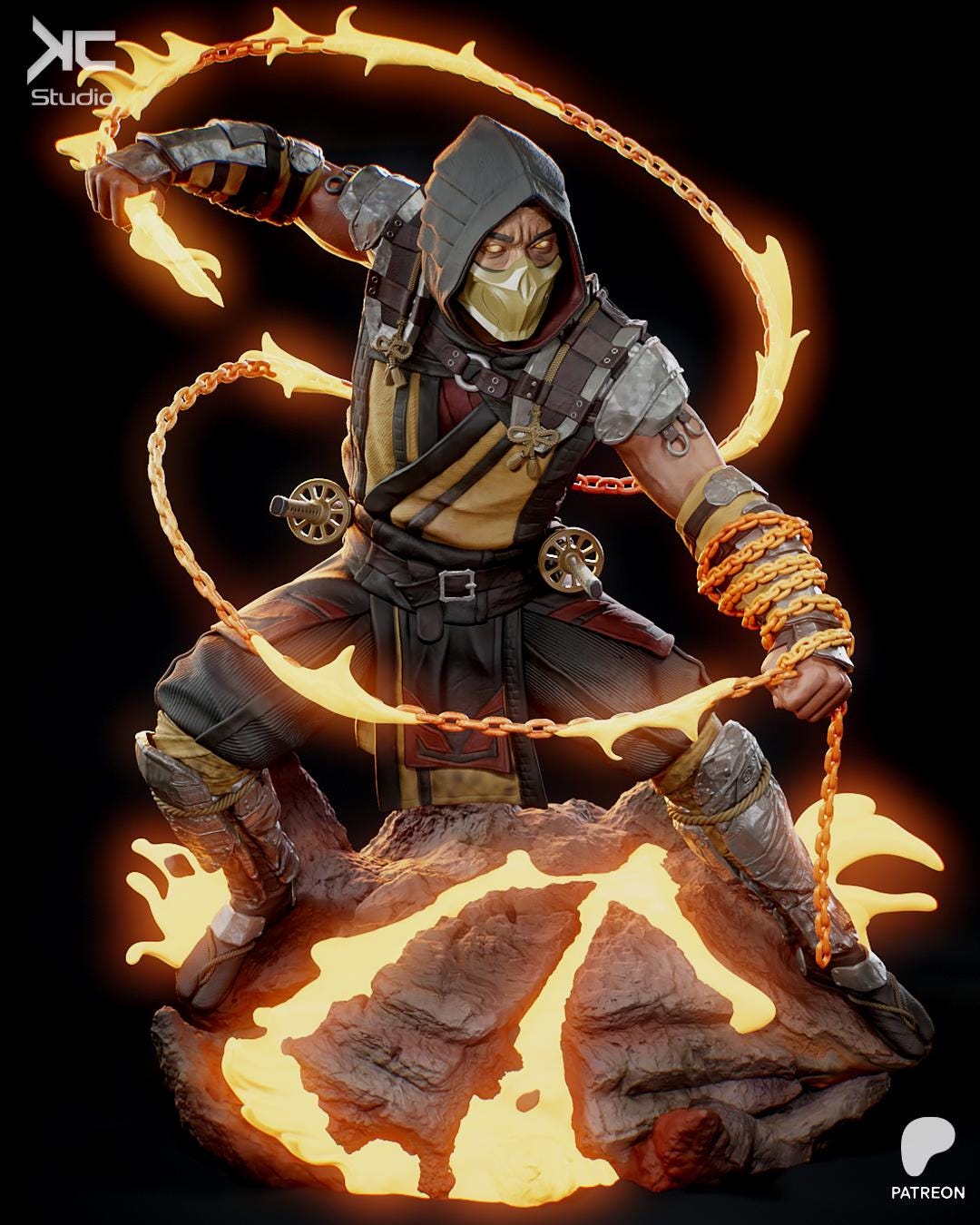 Infernal Revenant - Fire Ninja Martial Arts Fighting Fantasy Scorpion Resin Figure 16K