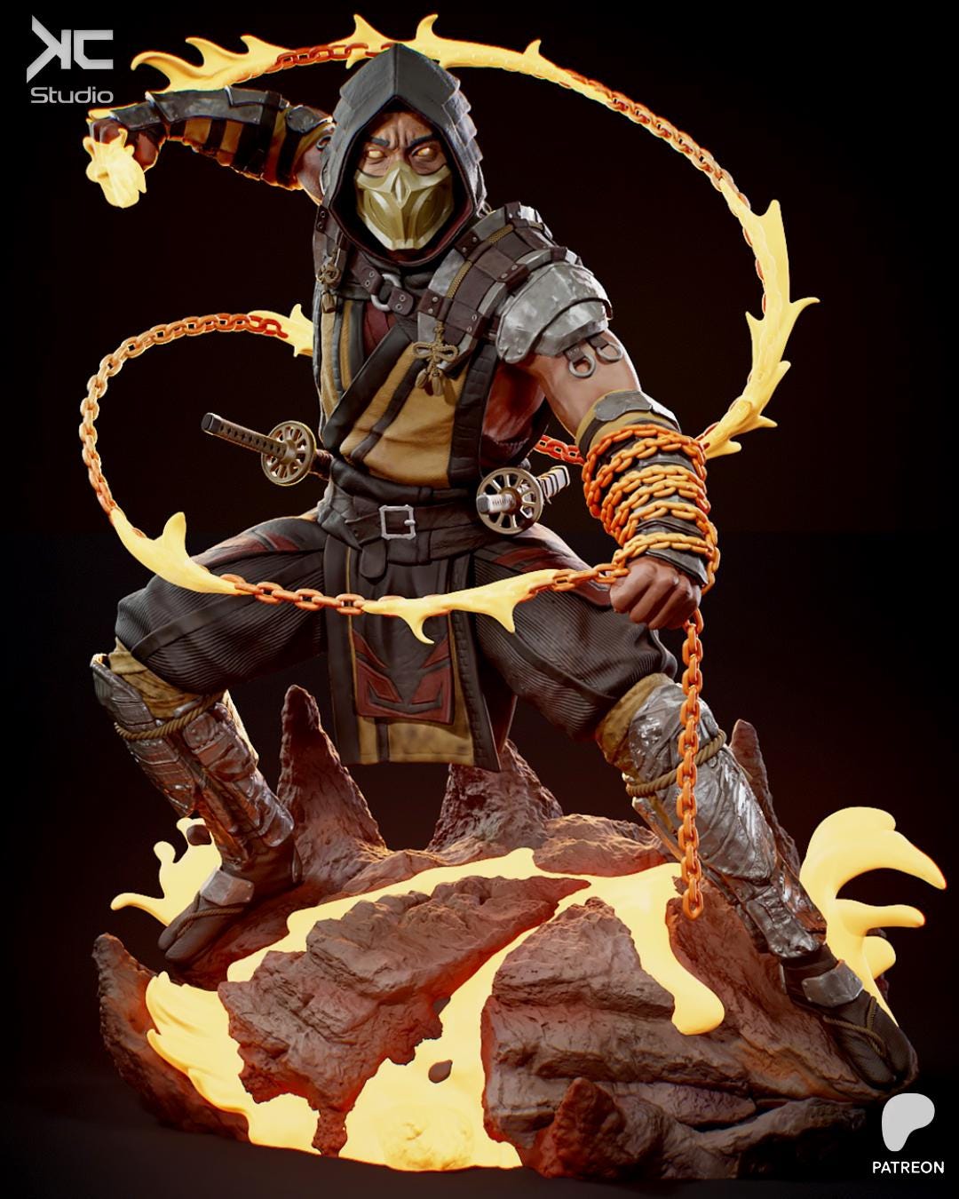 Infernal Revenant - Fire Ninja Martial Arts Fighting Fantasy Scorpion Resin Figure 16K