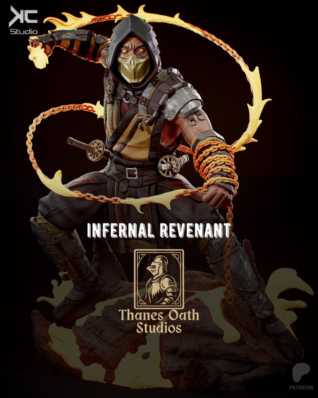 Infernal Revenant - Fire Ninja Martial Arts Fighting Fantasy Scorpion Resin Figure 16K