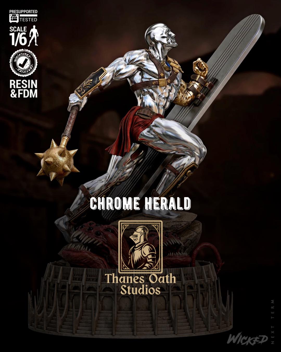 Chrome Herald - Cosmic Arena Gladiator Chrome Champion Silver Surfer Resin Figure 16K
