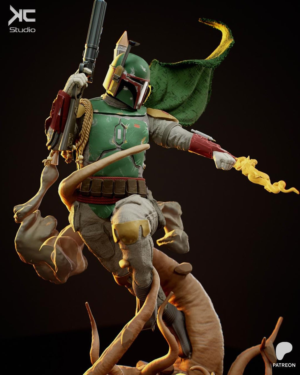 The Iron Tracker - Sci-Fi Bounty Hunter Galactic Outlaw Boba Fett Resin Figure 16K