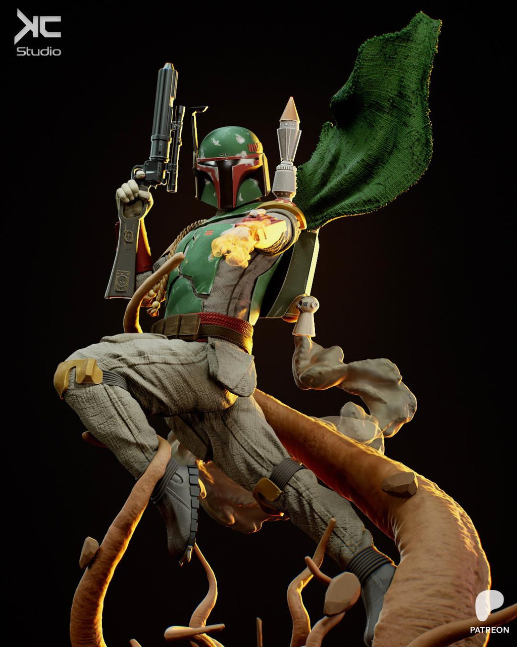 The Iron Tracker - Sci-Fi Bounty Hunter Galactic Outlaw Boba Fett Resin Figure 16K