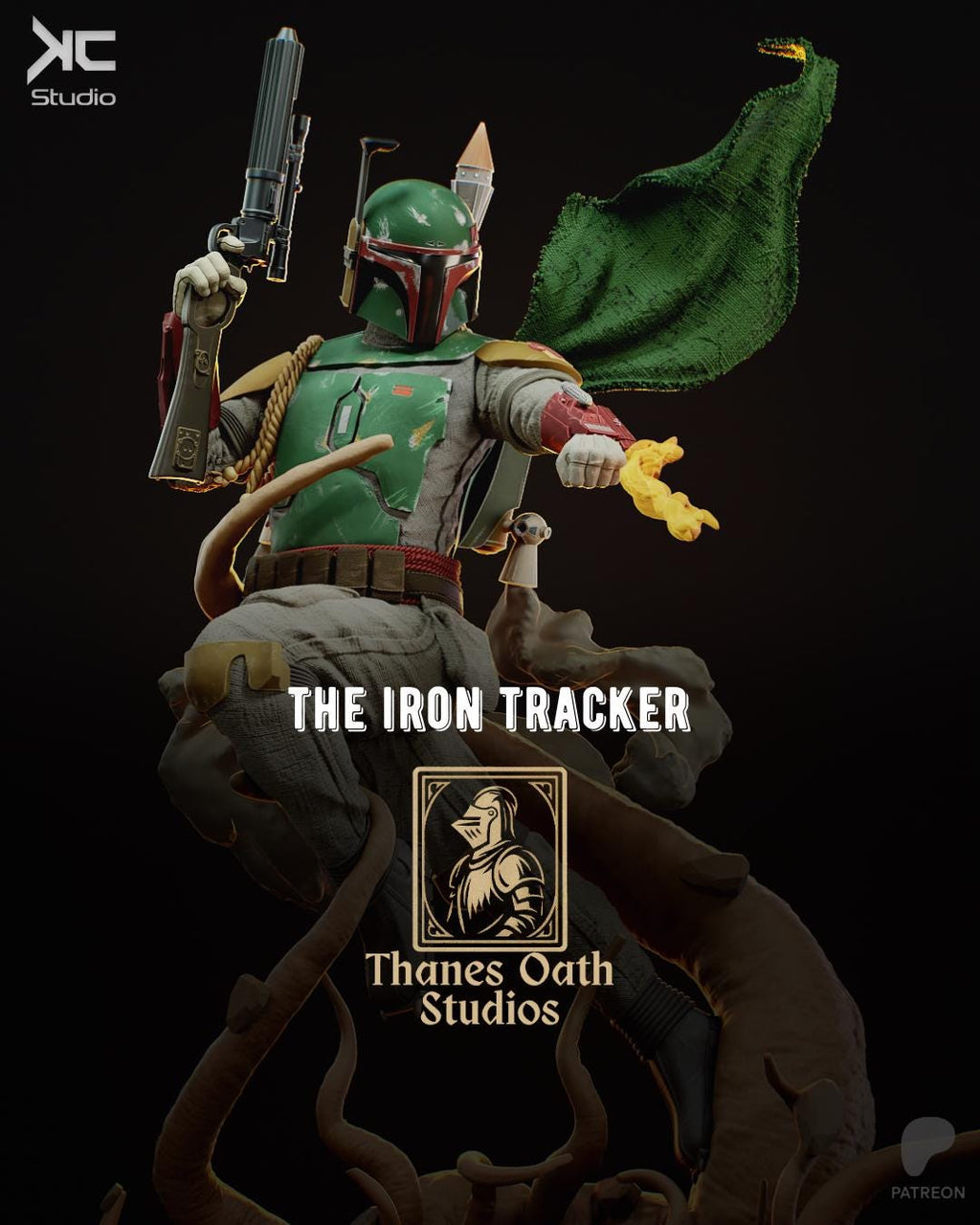 The Iron Tracker - Sci-Fi Bounty Hunter Galactic Outlaw Boba Fett Resin Figure 16K
