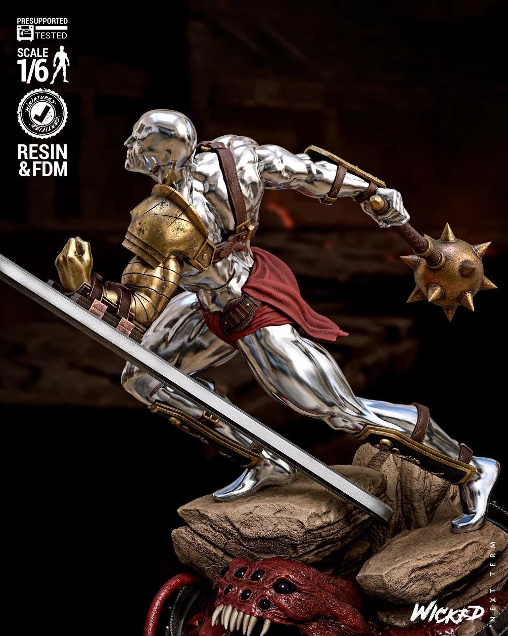 Chrome Herald - Cosmic Arena Gladiator Chrome Champion Silver Surfer Resin Figure 16K