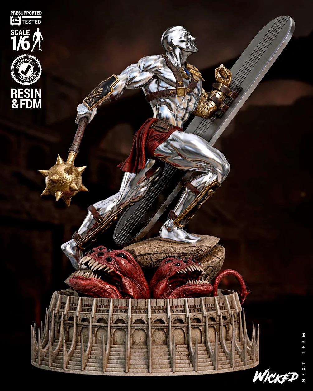 Chrome Herald - Cosmic Arena Gladiator Chrome Champion Silver Surfer Resin Figure 16K