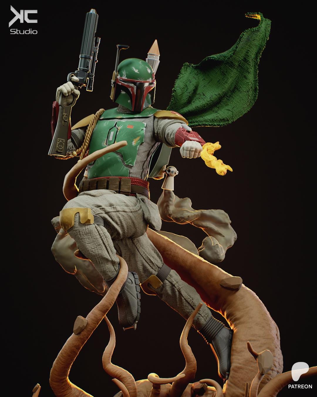 The Iron Tracker - Sci-Fi Bounty Hunter Galactic Outlaw Boba Fett Resin Figure 16K