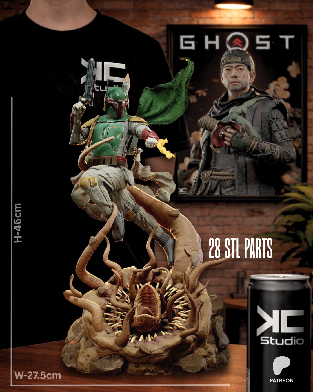 The Iron Tracker - Sci-Fi Bounty Hunter Galactic Outlaw Boba Fett Resin Figure 16K