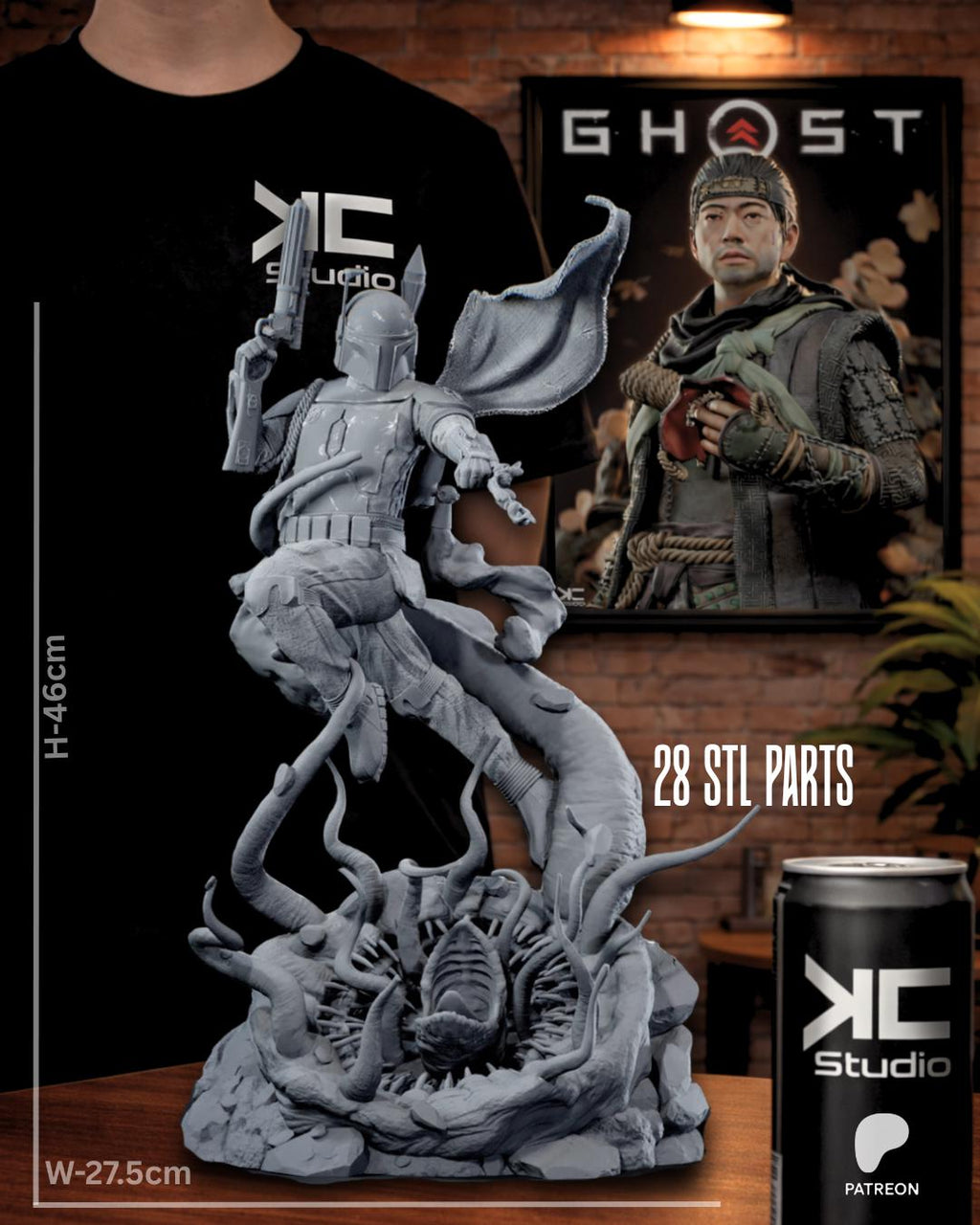 The Iron Tracker - Sci-Fi Bounty Hunter Galactic Outlaw Boba Fett Resin Figure 16K