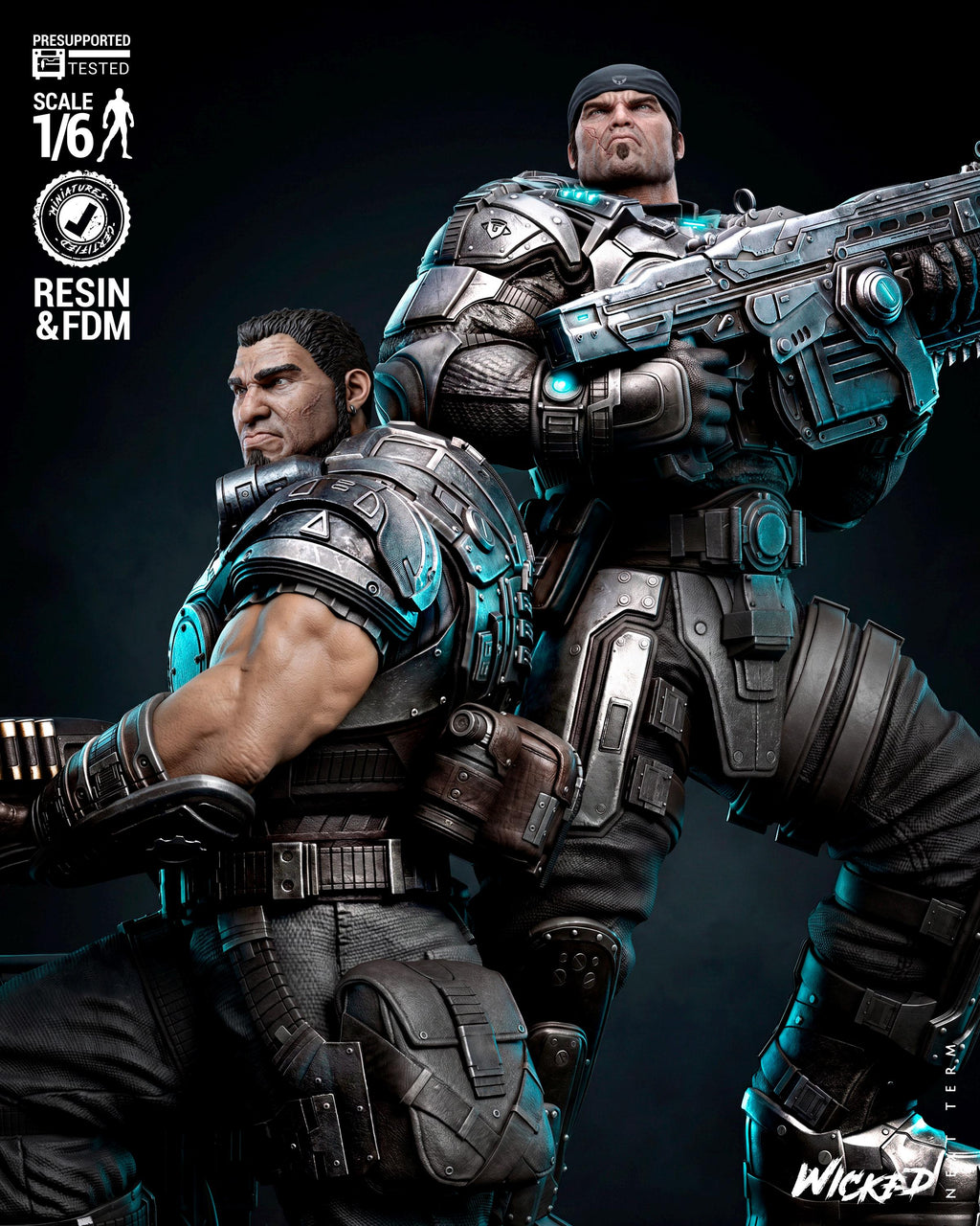 Brothers To The End - Soldier Duo Gaming Characters Marcus Fenix & Dominic Santiago Resin Figure 16K
