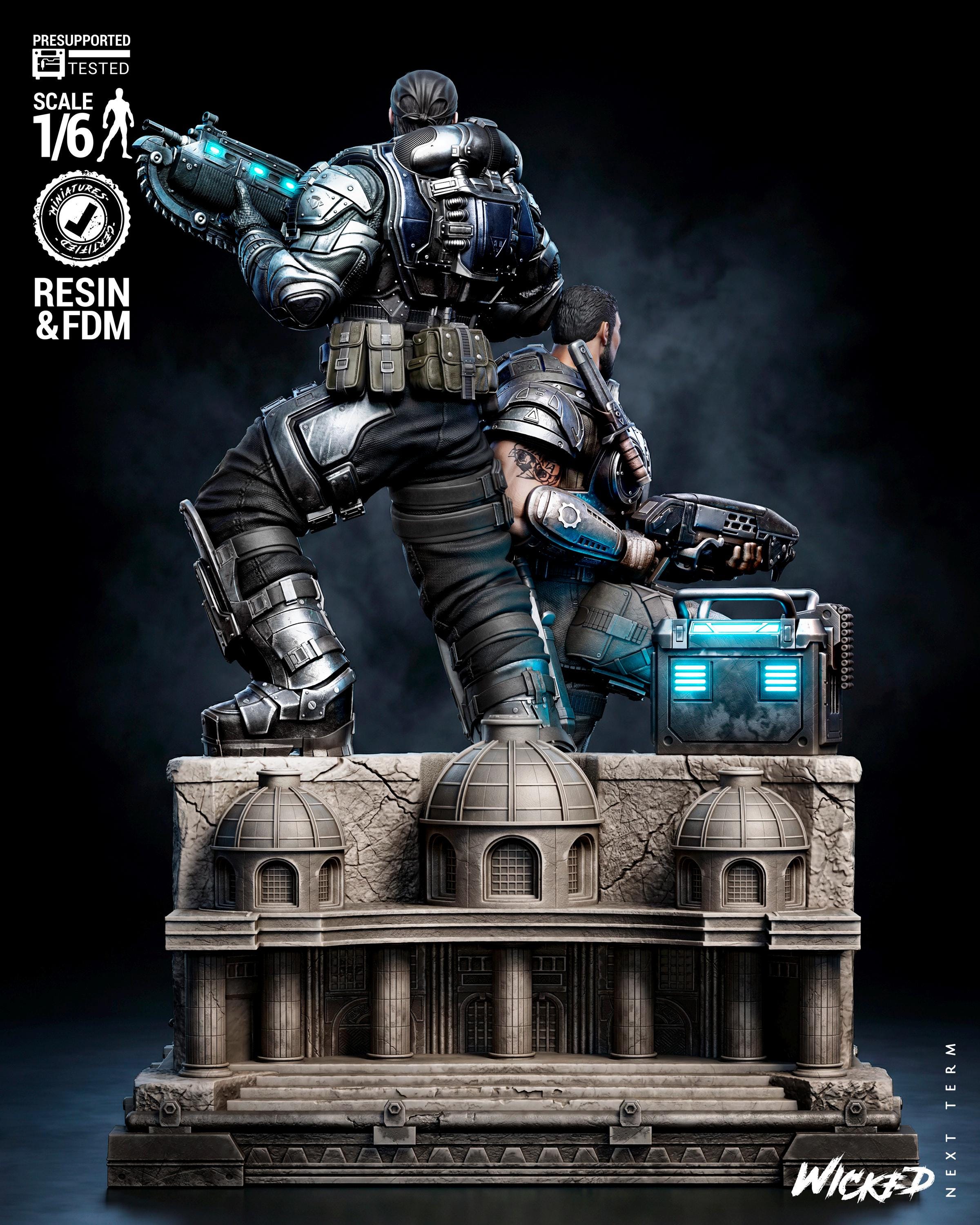 Brothers To The End - Soldier Duo Gaming Characters Marcus Fenix & Dominic Santiago Resin Figure 16K