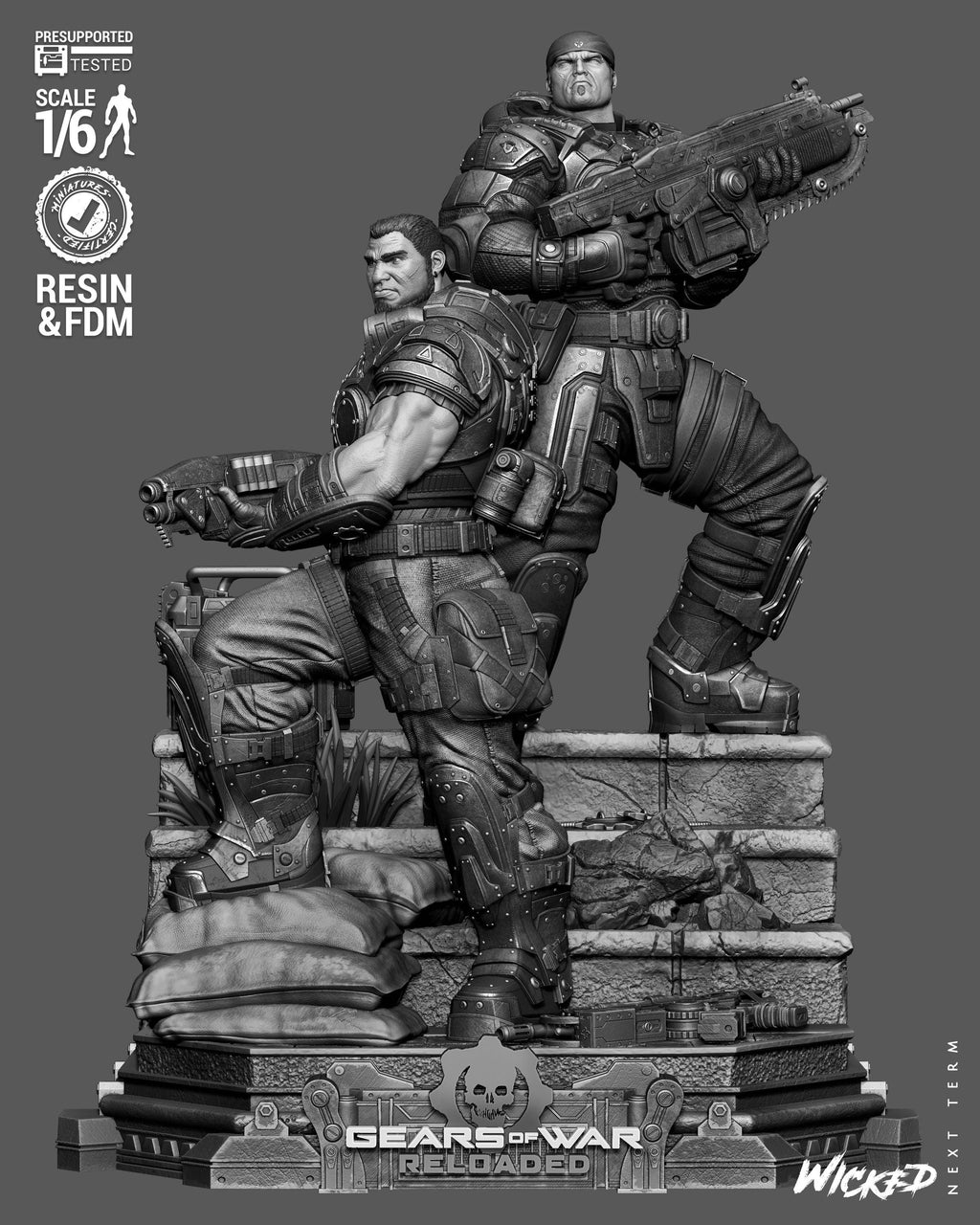 Brothers To The End - Soldier Duo Gaming Characters Marcus Fenix & Dominic Santiago Resin Figure 16K