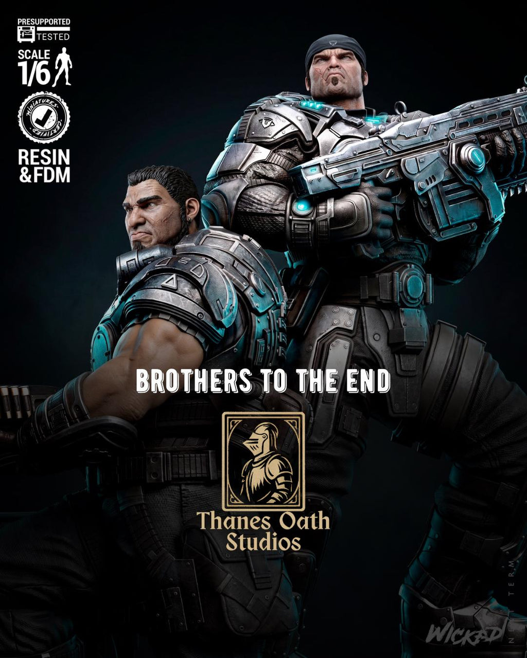 Brothers To The End - Soldier Duo Gaming Characters Marcus Fenix & Dominic Santiago Resin Figure 16K