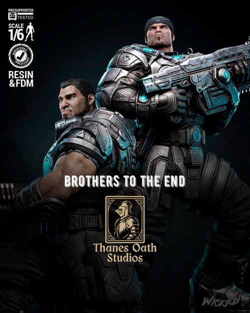 Brothers To The End - Soldier Duo Gaming Characters Marcus Fenix & Dominic Santiago Resin Figure 16K