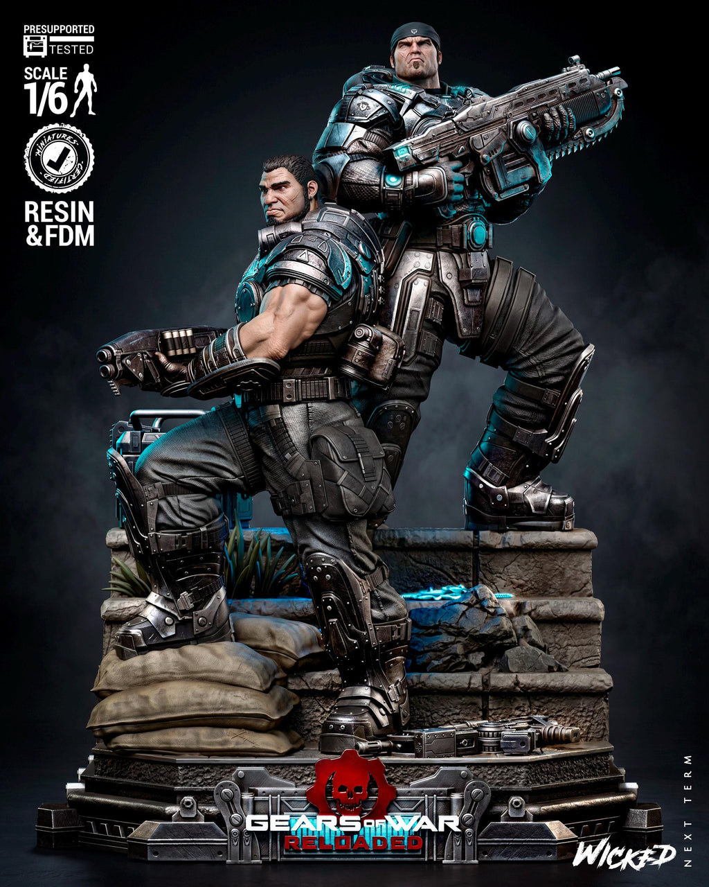 Brothers To The End - Soldier Duo Gaming Characters Marcus Fenix & Dominic Santiago Resin Figure 16K