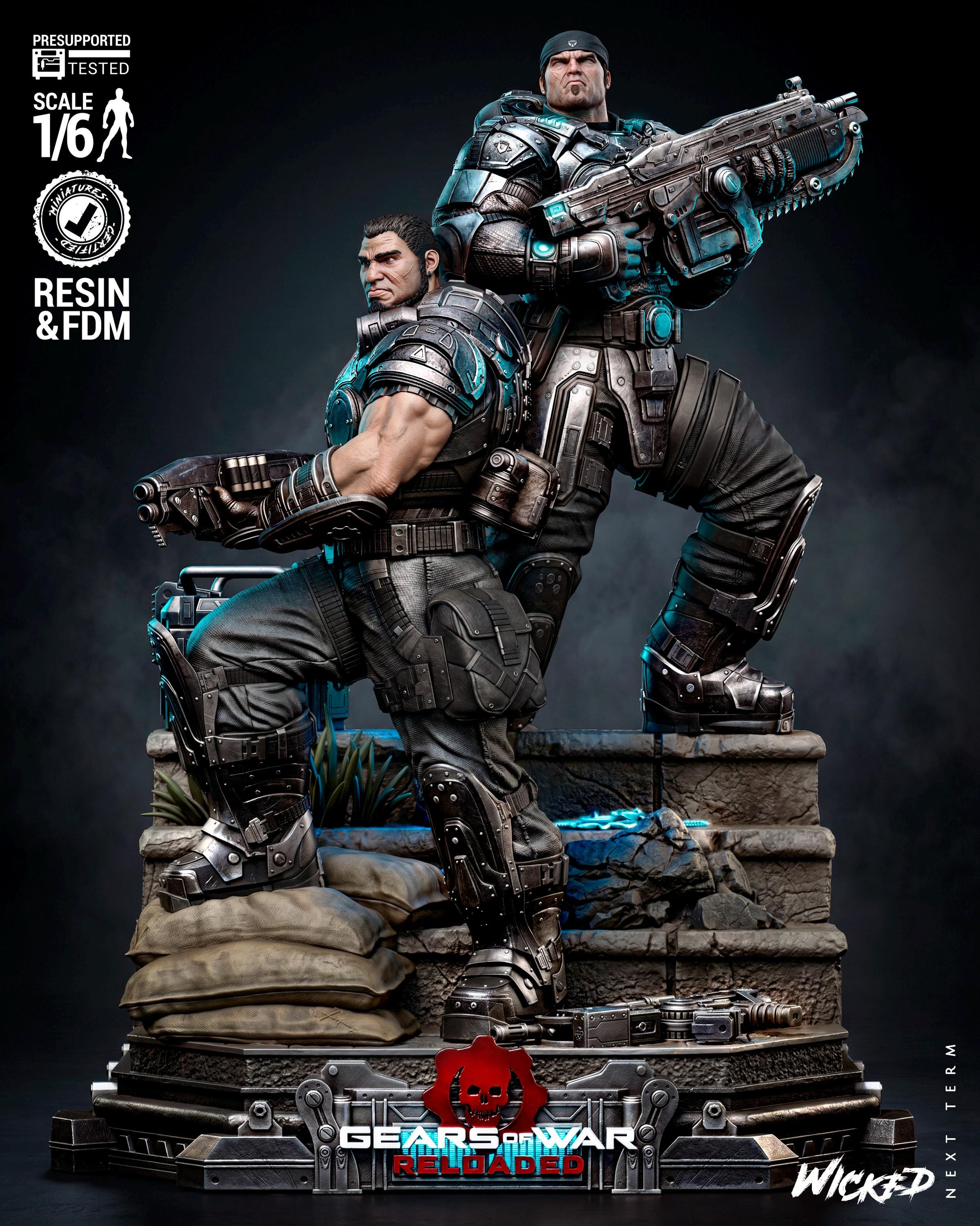 Brothers To The End - Soldier Duo Gaming Characters Marcus Fenix & Dominic Santiago Resin Figure 16K