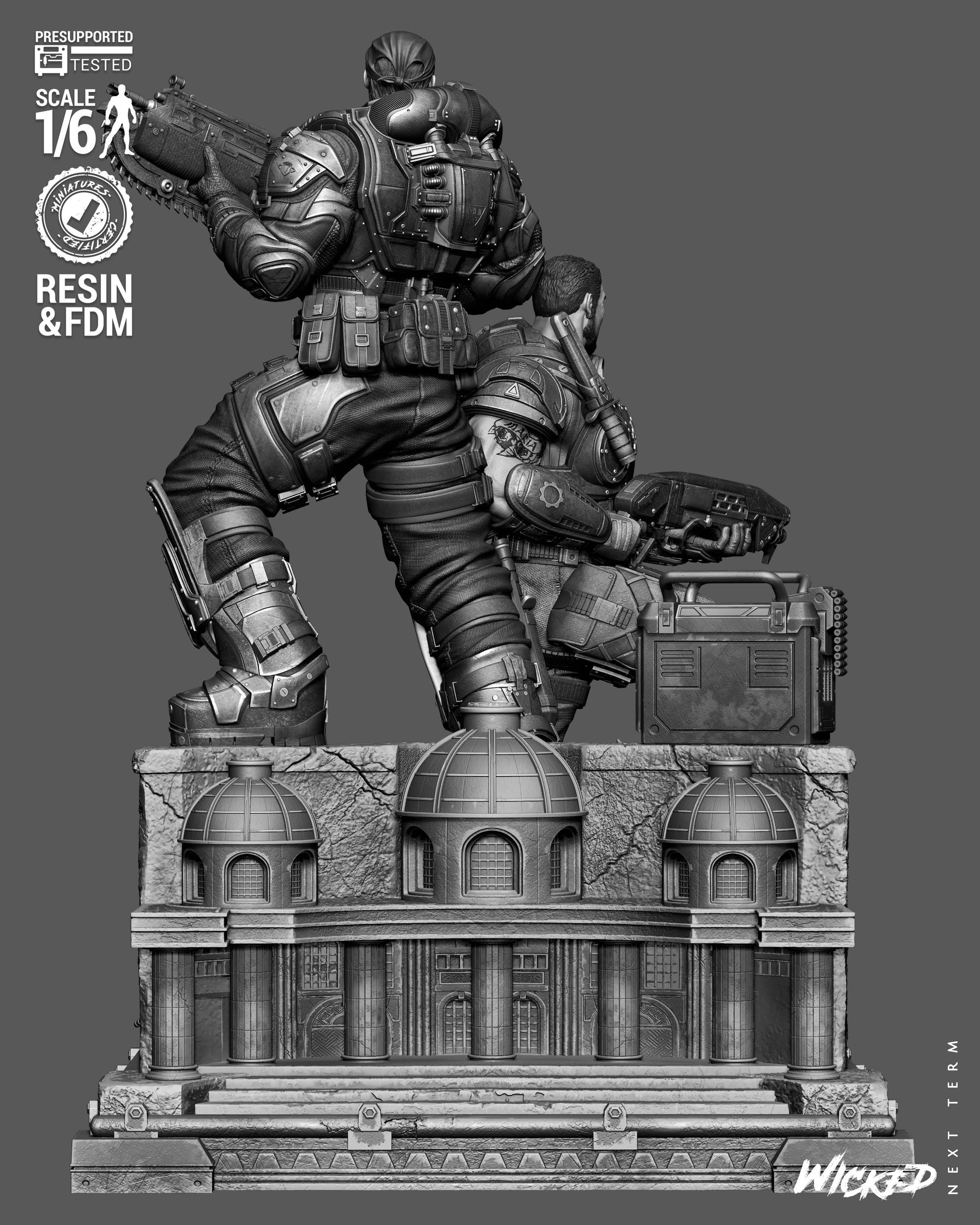 Brothers To The End - Soldier Duo Gaming Characters Marcus Fenix & Dominic Santiago Resin Figure 16K