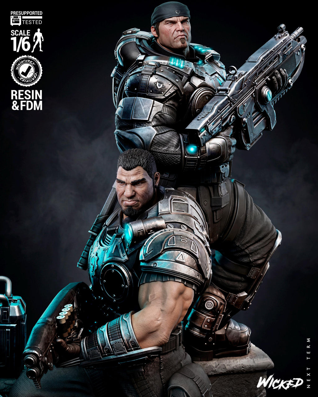 Brothers To The End - Soldier Duo Gaming Characters Marcus Fenix & Dominic Santiago Resin Figure 16K