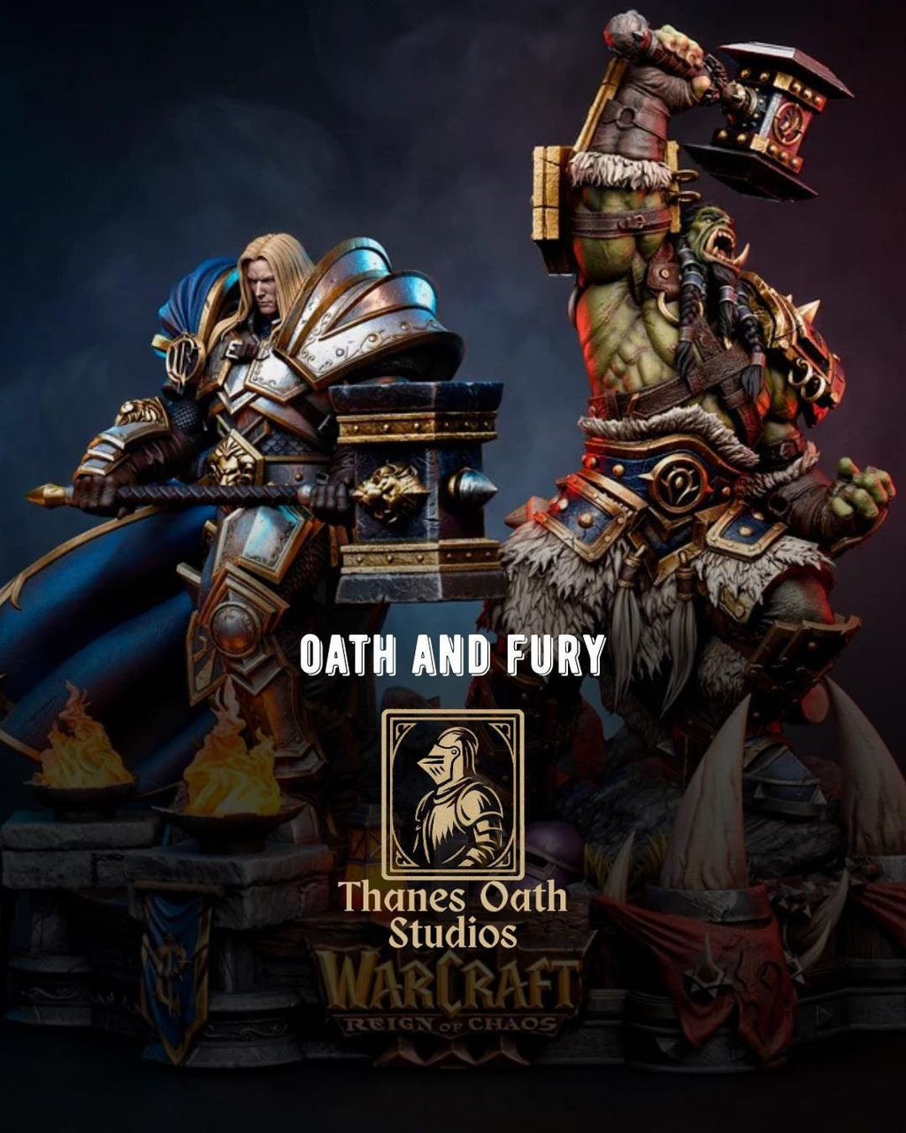 Oath And Fury - Fantasy Warrior Diorama Medieval Leaders Arthas And Thrall Resin Figure 16K